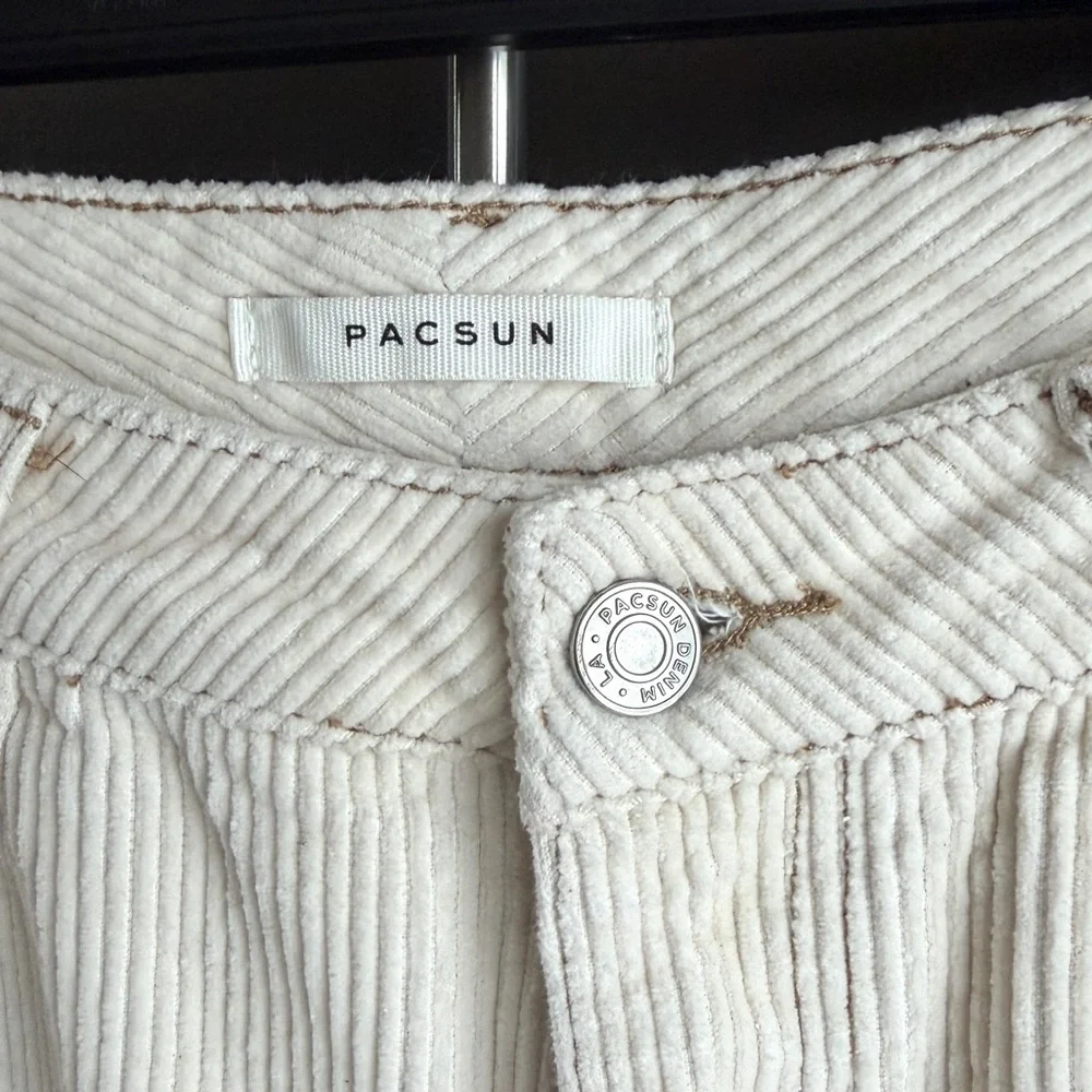 PacSun High Waisted Straight Leg Cream Corduroy Pants - Picture 3 of 4